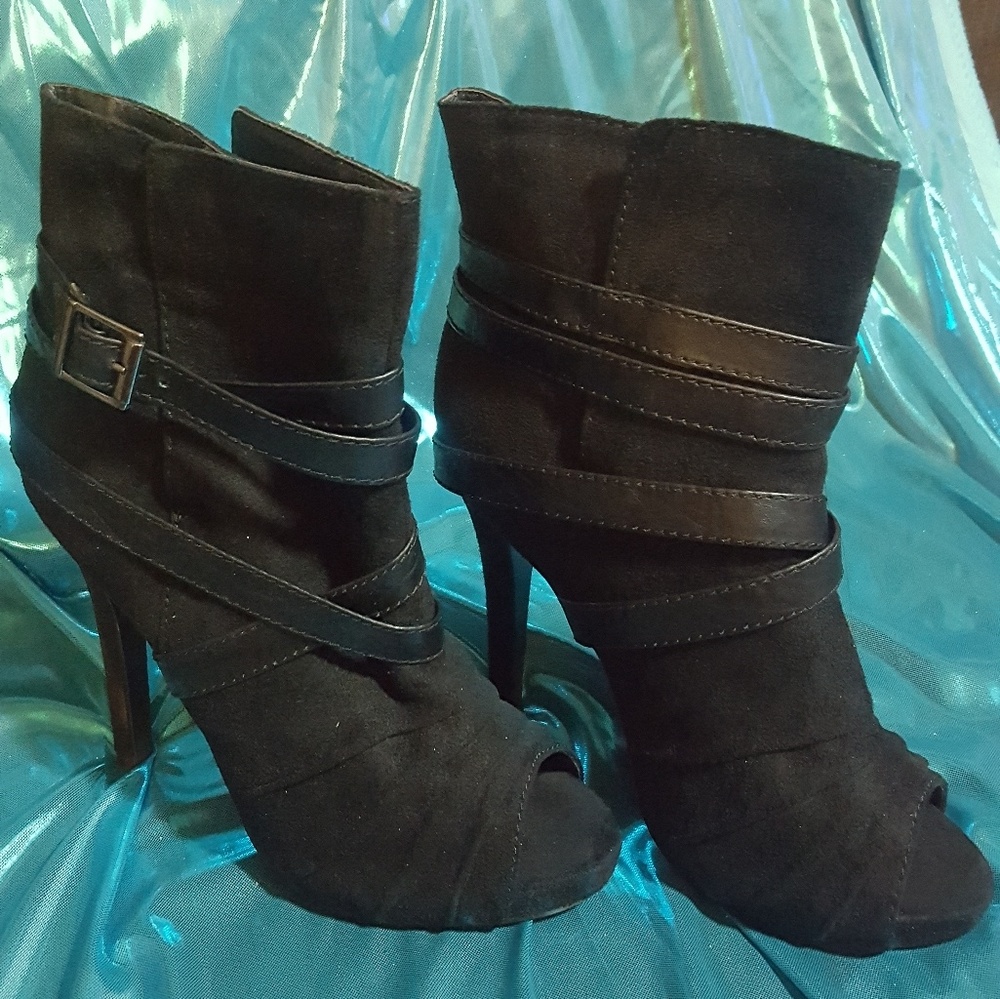 Paprika peep toe boot heels